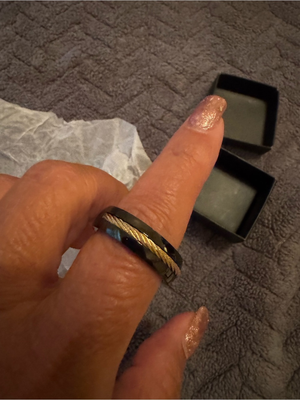 Avon Black Ring with Gold Twisted Cable Accent